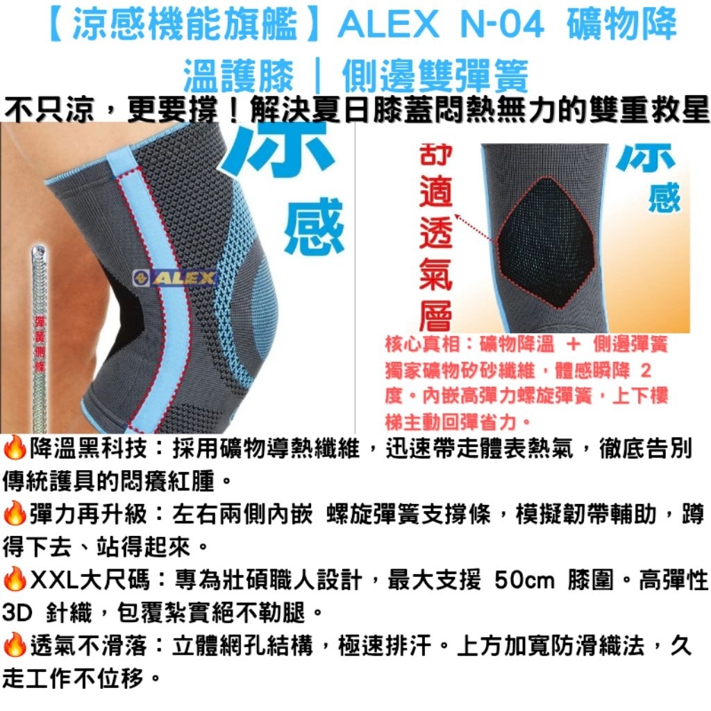 ​【術後復健/降溫2度】ALEX N04 護膝｜親膚不悶熱、解決膝蓋酸軟｜3D分段壓力物理支撐｜職人久站隱形防線 台灣製