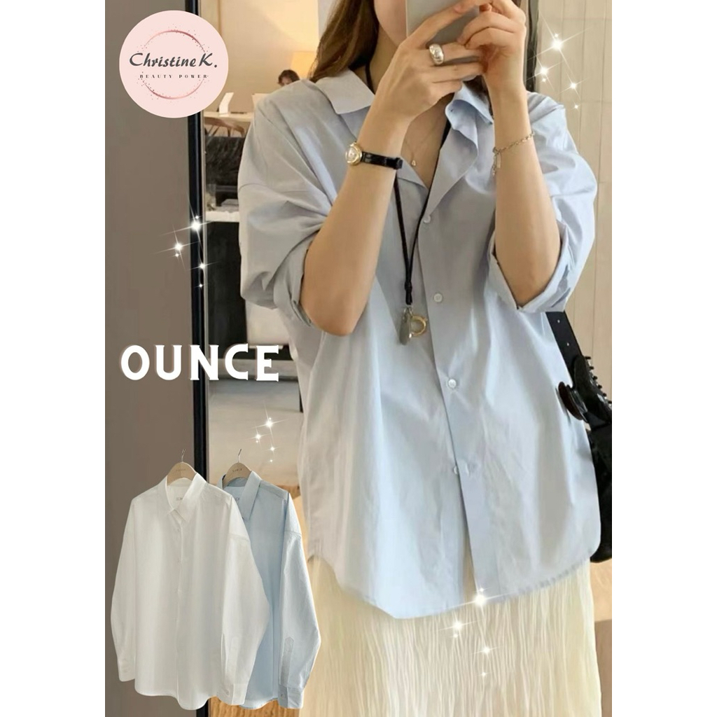 韓國代購🇰🇷｜2026 新🌟Ounce 翻領品牌刺繡個性襯衫 長袖素色襯衫 上班簡約穿搭 小資女孩穿搭 韓系穿搭