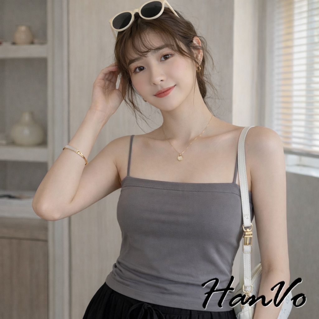 【HanVo】質感百搭小可愛平口背心 女裝背心 內搭背心 細肩帶背心 小背心 女生上衣 女生衣著 A09-5050
