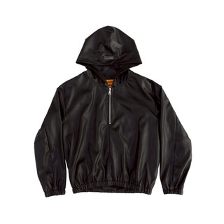 『Definite』Bornrich｜Half Zip Leather Hoodie (Black)