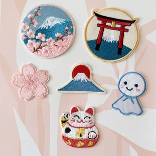 【日出文創】日本元素 富士山 櫻花 晴天娃娃 鳥居 招財貓 背膠款 刺繡貼布