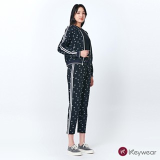 【KeyWear 奇威名品】純棉撞色拼接印花長袖外套 黑色