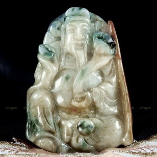 珍珠林~真的少有~A貨翡翠帶紅皮老三彩緬甸美玉~福德正神(土地公.伯公)項墬玉珮#985