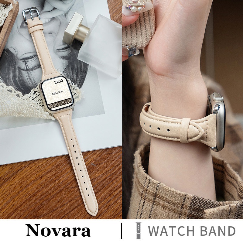 牛皮錶帶 真皮蘋果錶帶 適用Apple Watch S11 10 9 SE 3 小蠻腰皮質女生手錶帶 46mm 42mm