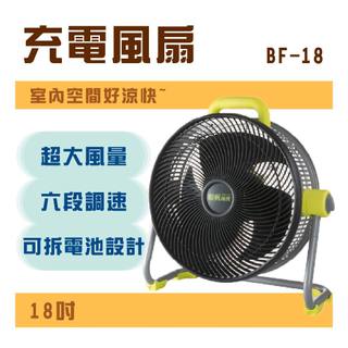免運 18吋充電風扇 BF-18 工業風扇 大型風扇 移動風扇 DC 六段調速 電扇 超大風量 電池可拆 工廠廠房 順帆