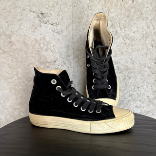 平常小姐┋2手┋川久保玲 COMME des GARCONS 天鵝絨黑色高筒休閒鞋 22.5cm