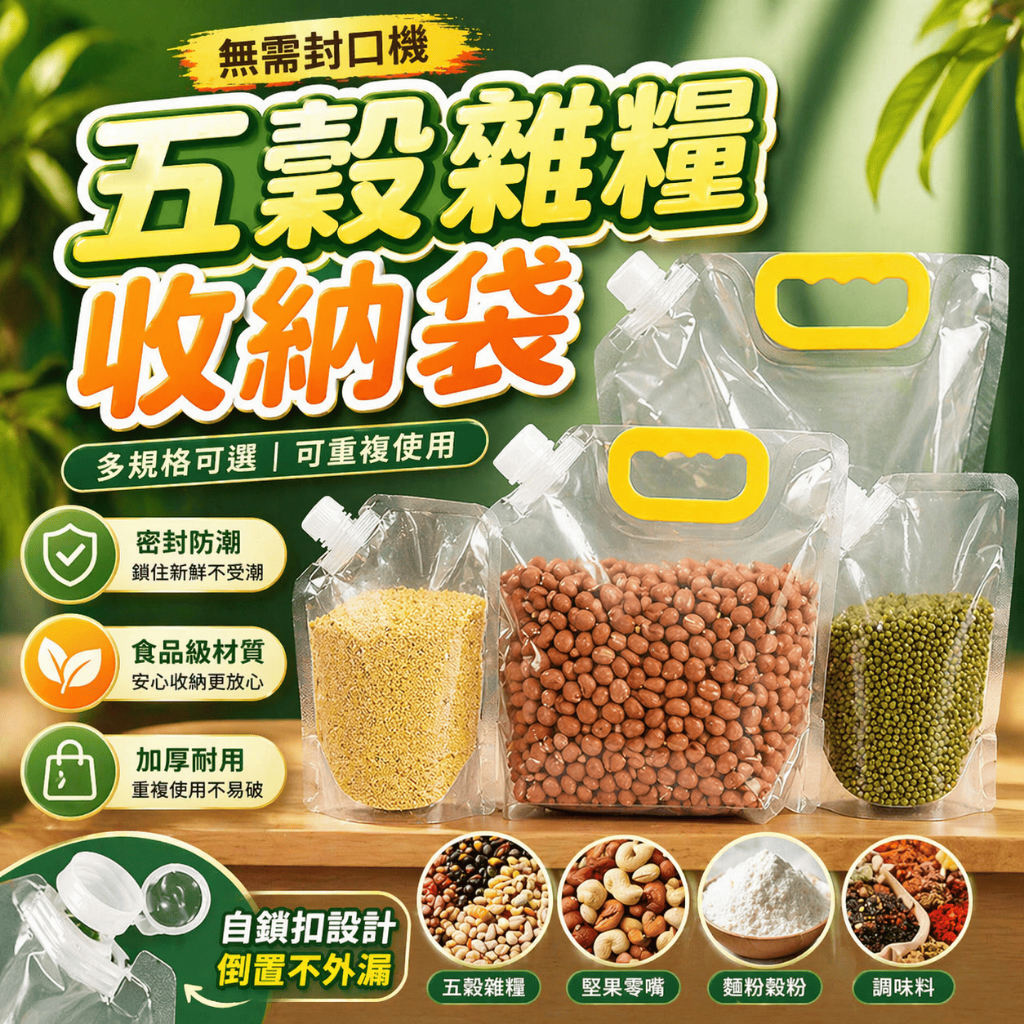 雜糧收納袋 穀物密封袋 糧食分裝袋 吸嘴袋 儲糧袋 防潮袋 五穀袋 乾糧袋 米袋 保鮮收納袋 食物分裝袋 密封包裝袋