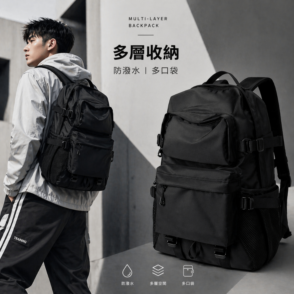買就送+隔日配 大容量 多夾層 防潑水 後背包 雙肩包 筆電包 電腦包 運動背包 背包 書包 休閒後背包 雙肩後背包