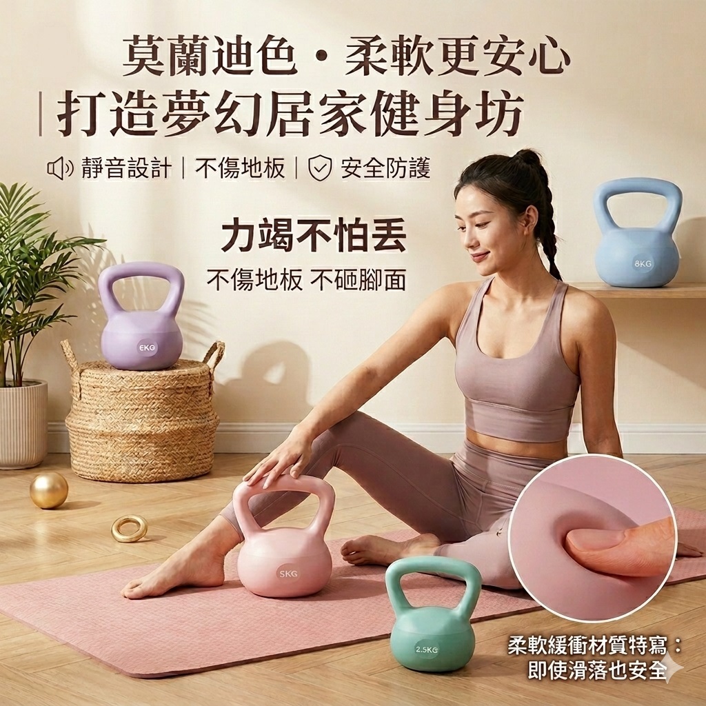 雙色軟壺鈴 4KG-10KG 專業壺鈴 浸塑包膠 不傷地板 居家健身 女生重訓 核心訓練 運動器材 提臀塑身 啞鈴