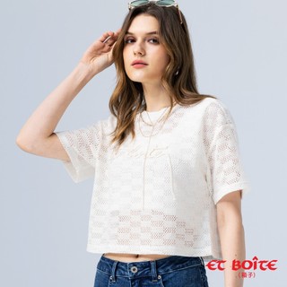 BLUE WAY ET BOiTE 箱子 - 女款 鏤空感立體刺繡短版短TEE(白)