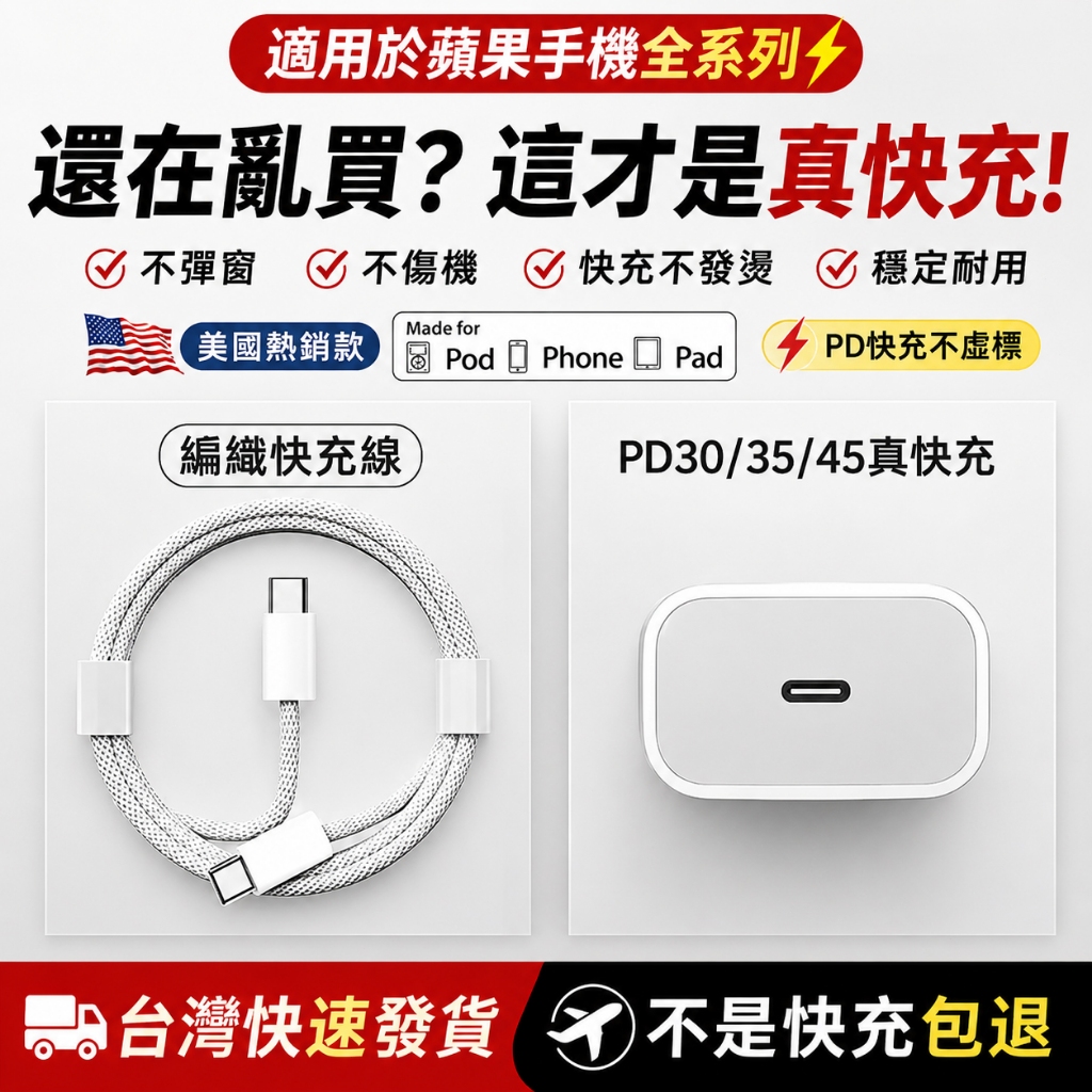 隔日達🚀適用iphone17充電器 apple原廠快充協議 PD45W快充頭 pd快充線 蘋果ipad系列通用充電頭線組