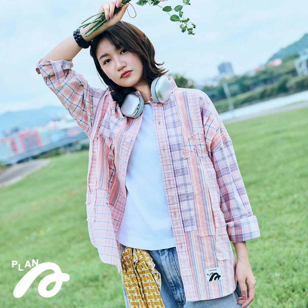 STAYREAL PLAN A FLOW拼接格紋襯衫