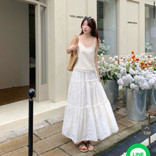 HARPER 品牌自訂奶油蕾絲蛋糕長裙 有內裡（白） 全新 F size