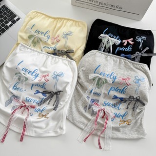 【FEE BABY】彈力顯瘦字母蝴蝶結平口背心 BRA TOP🔥平口上衣 美背上衣 緊身上衣 合身上衣 無袖上衣女