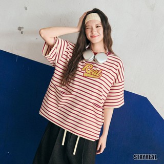 STAYREAL JUST REAL條紋口袋寬版T