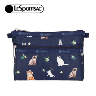 Lesportsac Cosmetic Clutch 雙層拉鍊化妝包 收納袋 盥洗包 女包(熱帶度假貓咪) 開學季禮物