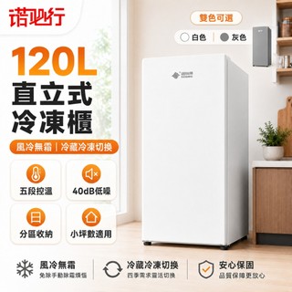 【諾必行】120L直立式冷凍櫃 風冷無霜 小型冷凍庫 家用冰櫃 冷藏冷凍切換 五段控溫 分割槽收納 小坪數適用 1年保固