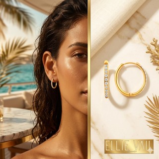 ELLIE VAIL 邁阿密防水珠寶 金色簡約鑲鑽中圓耳環 Kit Mini Hoop