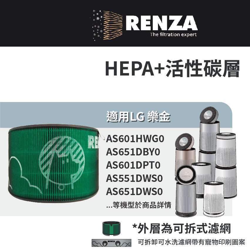 適用LG樂金 超級大白 AS651DBY0 AS651DWH0 AS601HWG0 空氣清淨機 抗菌HEPA活性碳 濾網