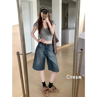 cream’♡ 台灣發貨 預購 兩色⛦ 復古水洗寬鬆五分直筒牛仔褲