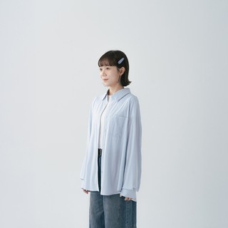 QUEENSHOP S 女裝 長袖 簡約素面冰涼防曬感長袖襯衫-藍 現+預 【01025782】