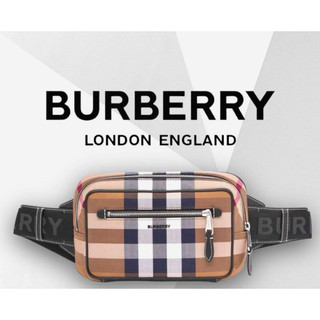 🇬🇧Burberry 絕版品 限量 近全新 經典格紋棉質帆布拼皮革 腰包