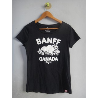 正品 Roots 黑色 logo 短袖T恤 size: S