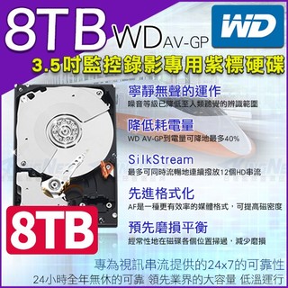 8TB WD紫標 監控硬碟 SATA介面 3.5吋 DVR硬碟 7200轉 8001PURP 三年保固