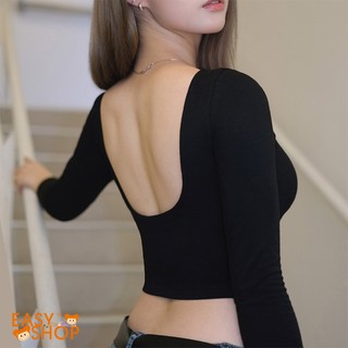 【EASY SHOP】Banana Pie-BRA TOP-刷毛挖背長袖BRA TOP-墨黑