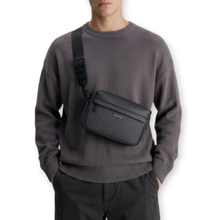 【衫庫】Calvin Klein CK 男版 黑色荖花拼接 經典LOGO 男生斜背包 皮革 相機包
