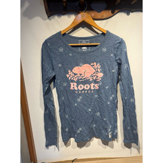 roots 灰藍色 長袖 T恤 女 s碼