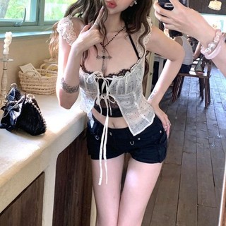 【太妮絲TI04】現貨 波點 綁帶兩件式 套裝 罩衫 黑色小背心 法式上衣 蕾絲 背心 辣妹 小可愛 綁帶 上衣 點點