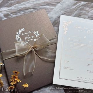 [現貨供應] 結婚書約 /結婚證書 /結婚書約夾 /婚禮小物/戶政事務所使用-結婚書約套組-飛舞蝴蝶-棕 - 異性