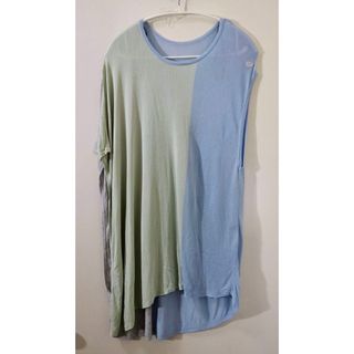 giordano ladies 藍灰綠配色 不對稱 薄針織 長版 罩衫 背心 01號