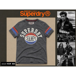 有型男嚴選～黃金年代 重磅材質Superdry 極度乾燥 洗舊破壞 麻花灰 復古運動logo 短T M 90%不輸A&F