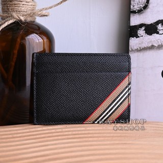 睿鈞國際精品 BURBERRY 8033074 條紋牛皮隨身證件卡夾.黑 現貨