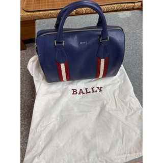 Bally Selene 經典紅白條紋 深藍牛皮兩用波士頓包/保齡球包
