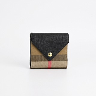 BURBERRY LILA 4卡拼接三折短夾(米黑)