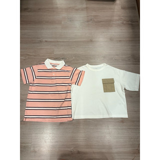 二手出清~兩件一起帶走 Uniqlo 兒童粉紅條紋上衣 白色口袋短版上衣 童裝 上衣