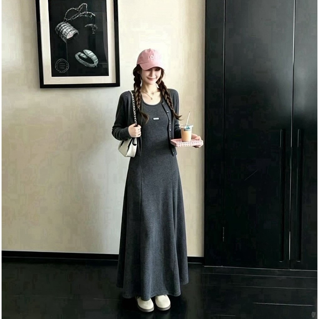 【伊芙小姐】☀️ 羊絨背心兩件套洋裝
