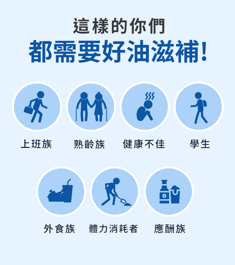 這樣的你們都需要好油滋補!上班族熟齡族健康不佳學生外食族體力消耗者應酬族