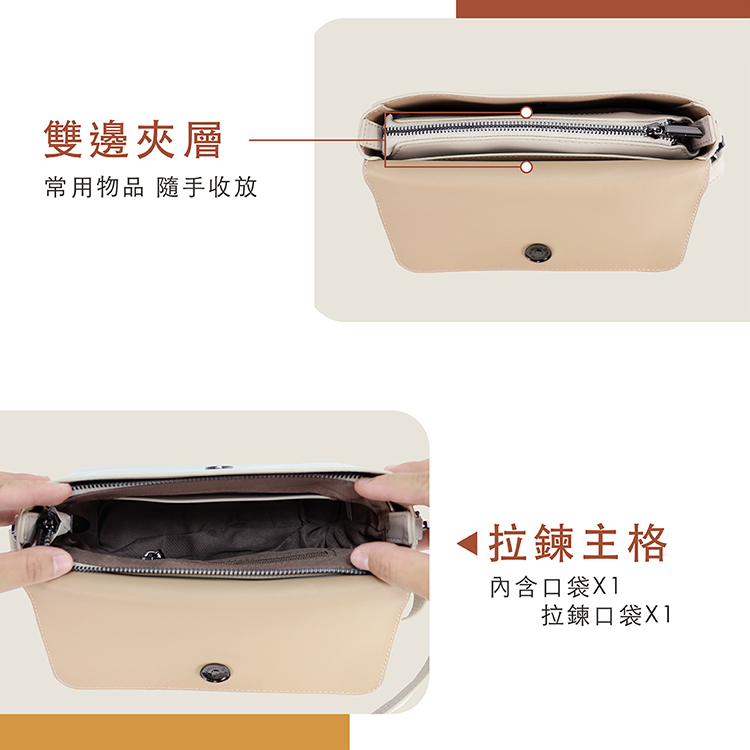 雙邊夾層常用物品 隨手收放拉鍊主格內含口袋X1拉鍊口袋X1