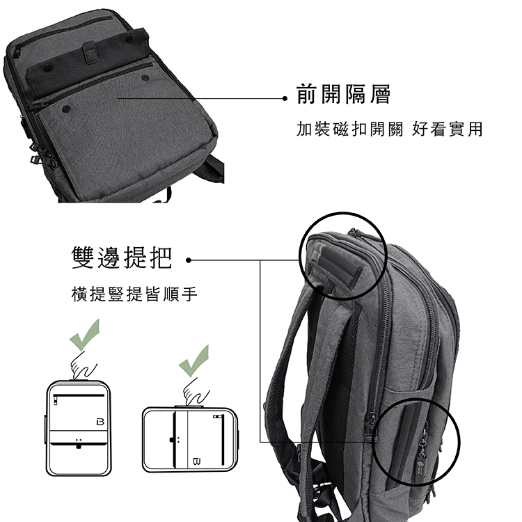 雙邊提把橫提豎提皆順手前開隔層加裝磁扣開關 好看實用