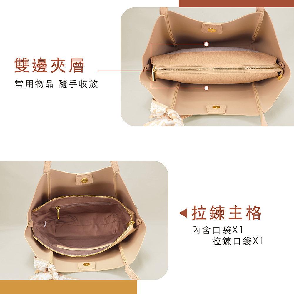 雙邊夾層常用物品 隨手收放拉鍊主格內含口袋X1拉鍊口袋X1