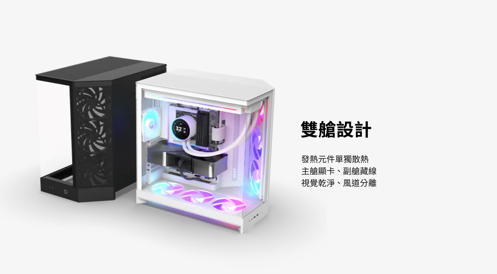 32雙艙設計發熱元件單獨散熱主艙顯卡、副艙藏線視覺乾淨、風道分離