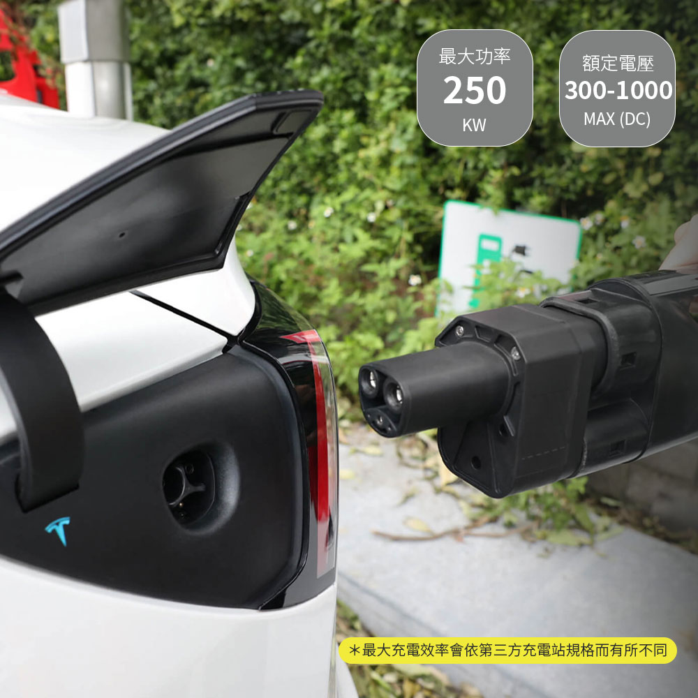 T最大功率250KW額定電壓300-1000MAX (DC)*最大充電效率會依第三方充電站規格而有所不同