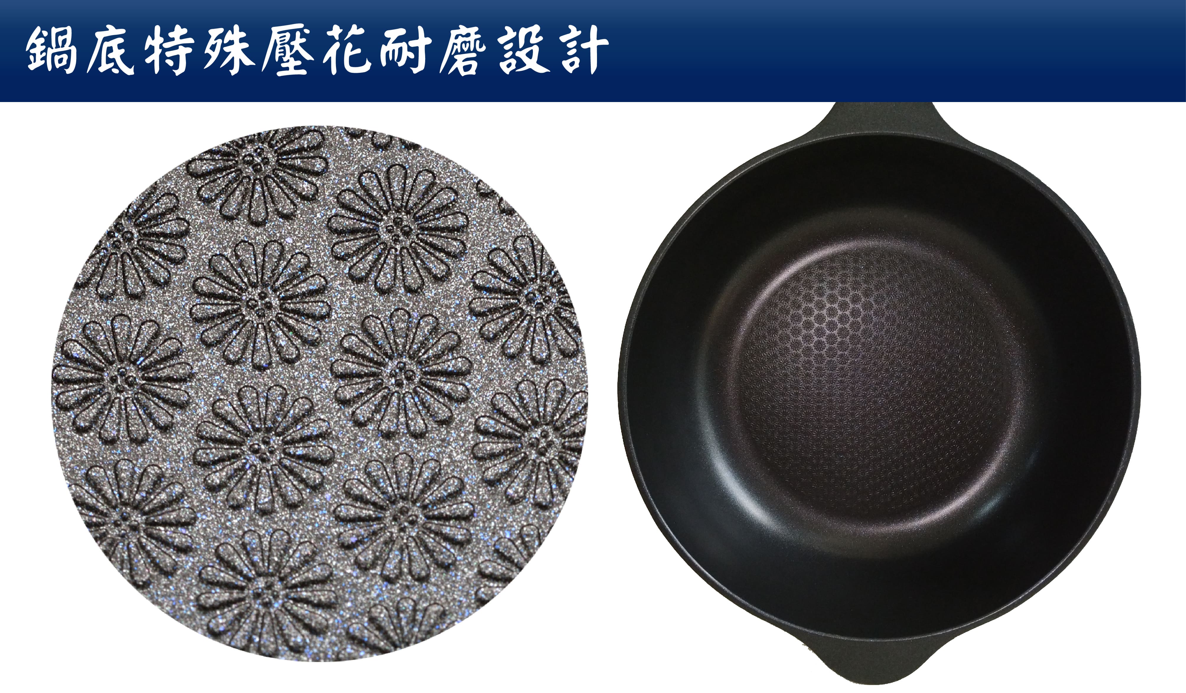 鍋底特殊壓花耐磨設計