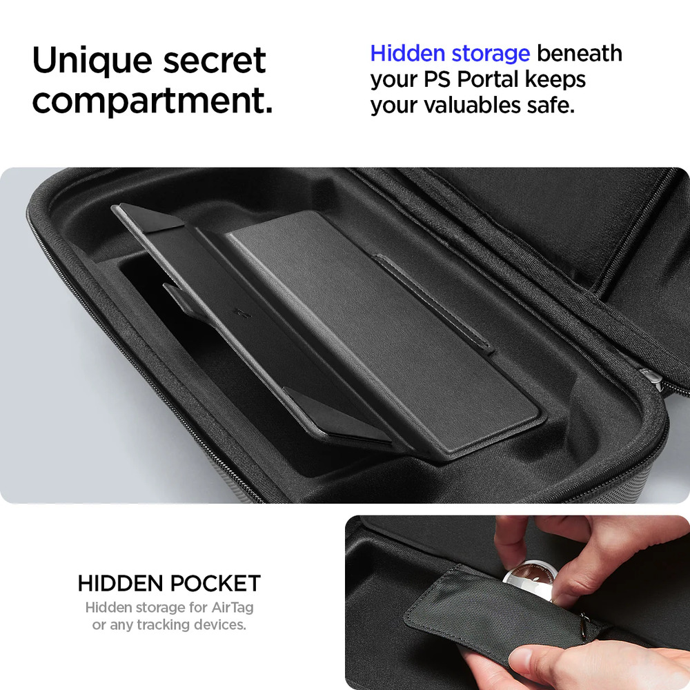 Unique secretcompartmentHidden storage beneathyour PS Portal keepsyour valuables safe.HIDDEN POCKETHidden storage for AirTagor any tracking devices.