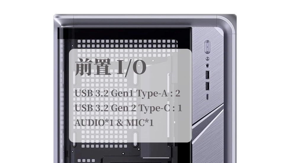 前置/OUSB 3.2 Gen1 Type-A 2USB 3.2 Gen 2 Type-C : 1AUDIO1 & MIC*1