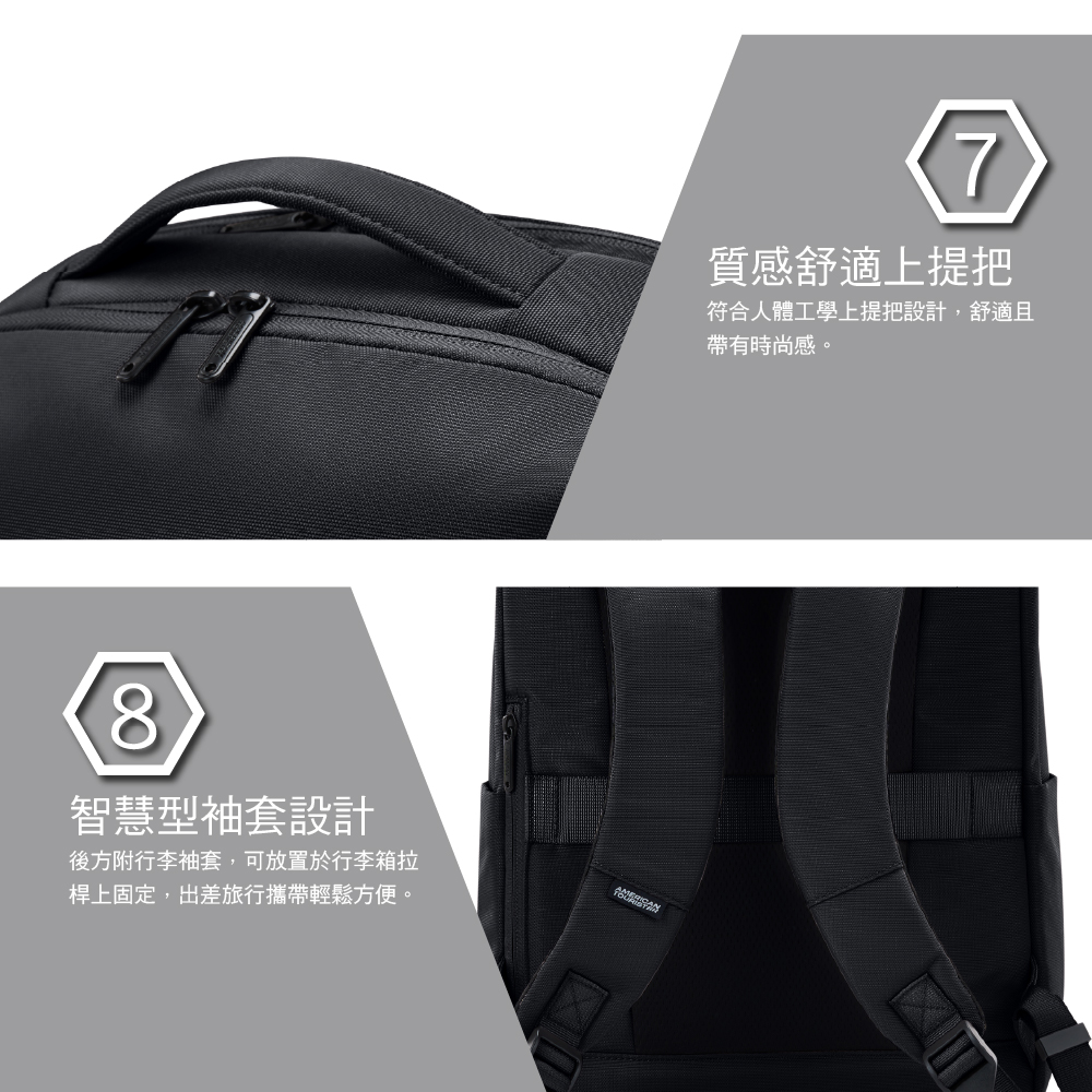 8智慧型袖套設計後方附行李袖套,可放置於行李箱拉桿上固定,出差旅行攜帶輕鬆方便。7質感舒適上提把符合人體工學上提把設計,舒適且帶有時尚感。